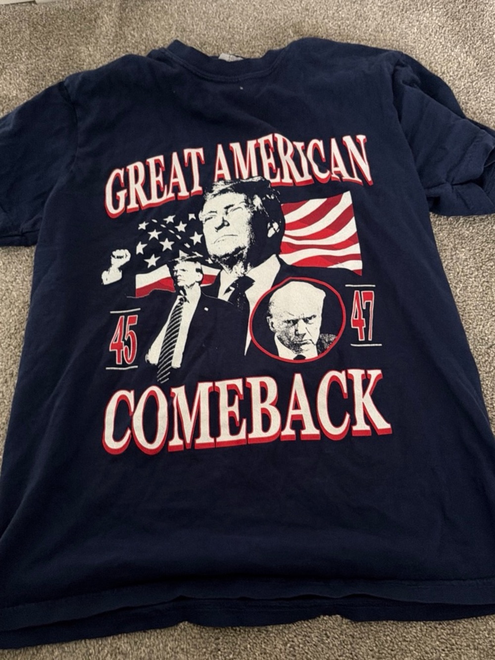 Comfort Colors Navy Graphic Short Sleeve Tee - Red & White Print